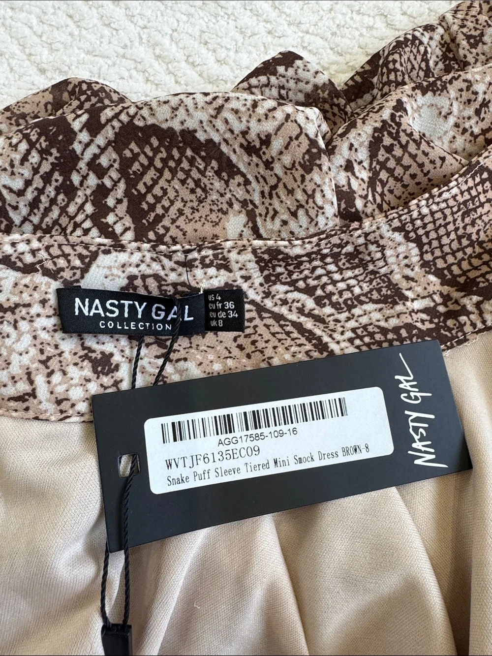 NWT Nasty Gal Snake Print Mini Dress in Brown Sz 4 - Picture 7 of 10